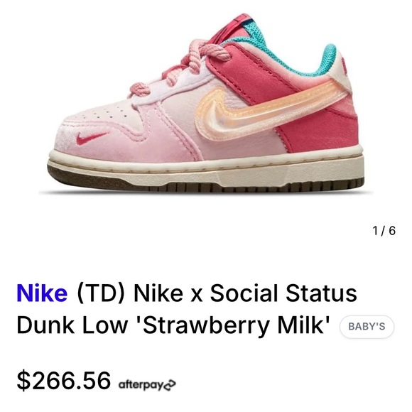 Nike(TD) Nike x Social Status Dunk Low 'Strawberry Milktoddles sz 7c great